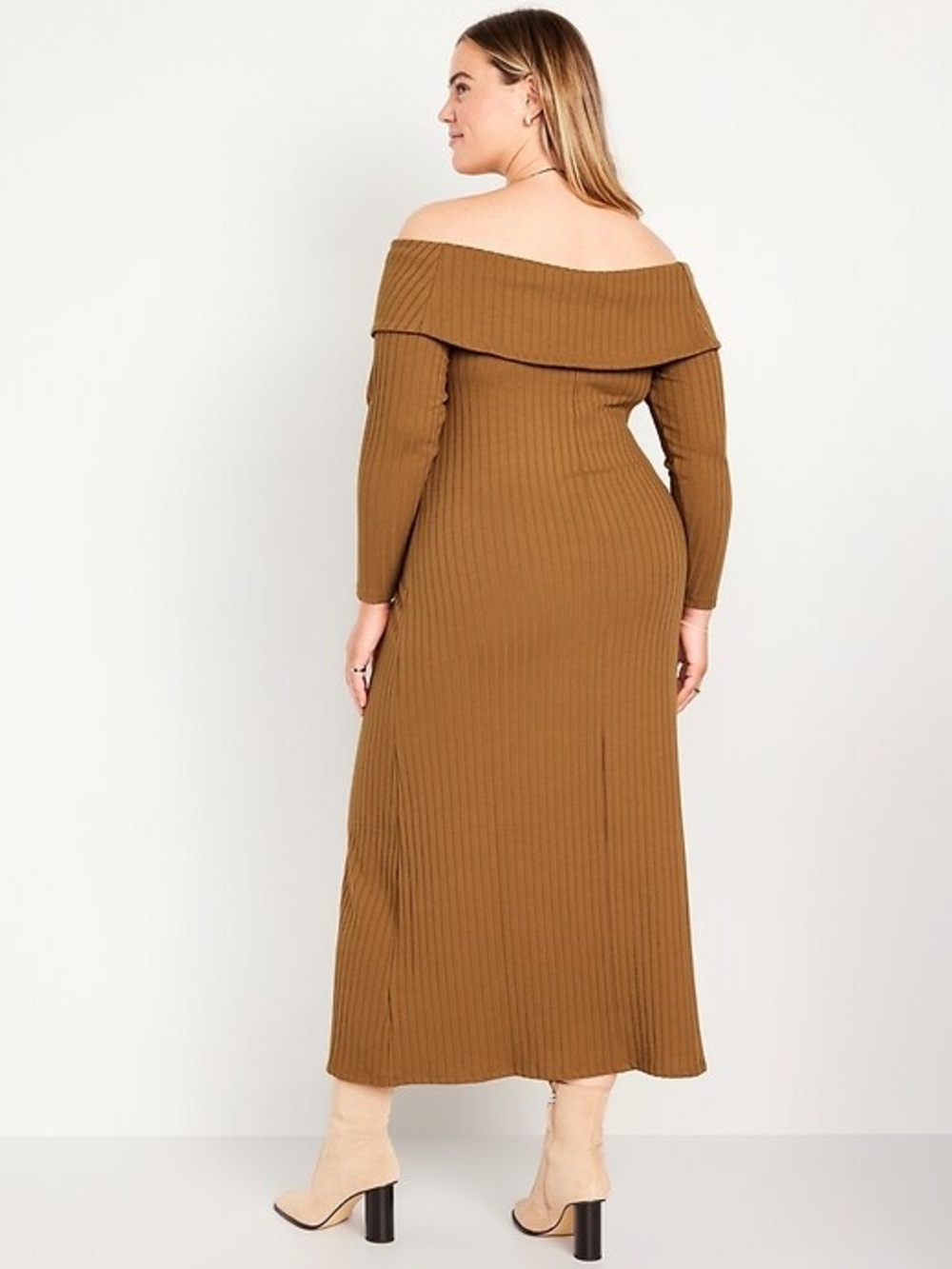 NWT Old Navy Rib Knit Off Shoulder Maxi Dress Camel Brown XXL